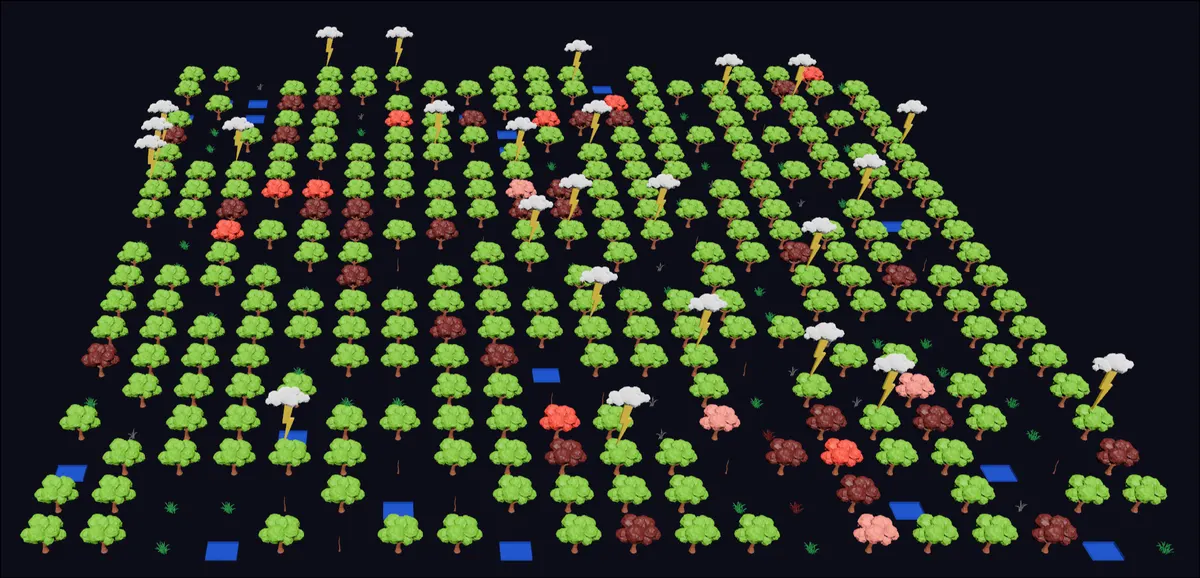 Rendering of the forest fire simulation